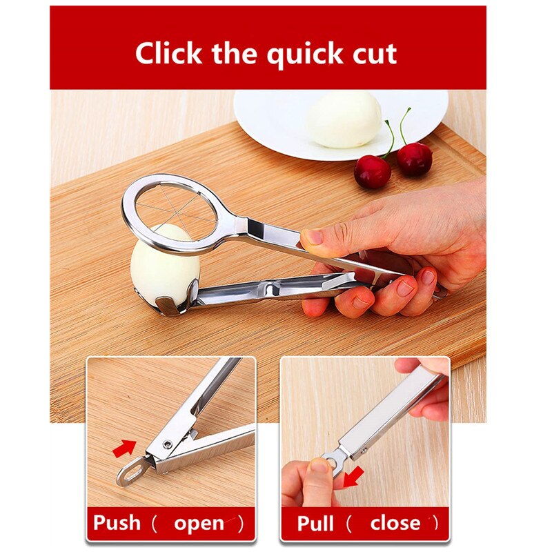 Stainless Steel Egg Slicer Egg Cutter with Handle for Hard Boiled Egg Heavy Duty Food Fruit Slicer with Six Blades Dishwasher