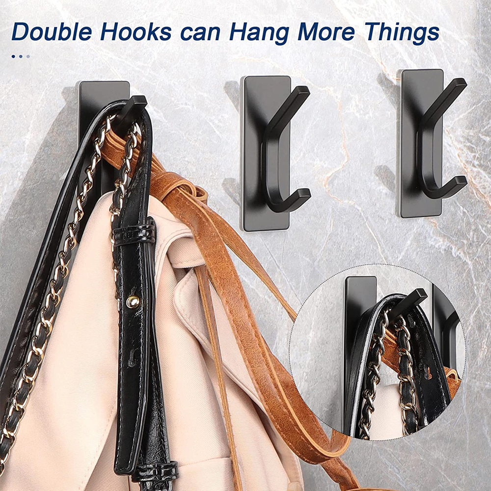 VILOYI Stainless Steel Towel Hooks Bathroom Self Adhesive Double Wall Coat Rack Hooks No Trace Behind The Door Robe Hanger