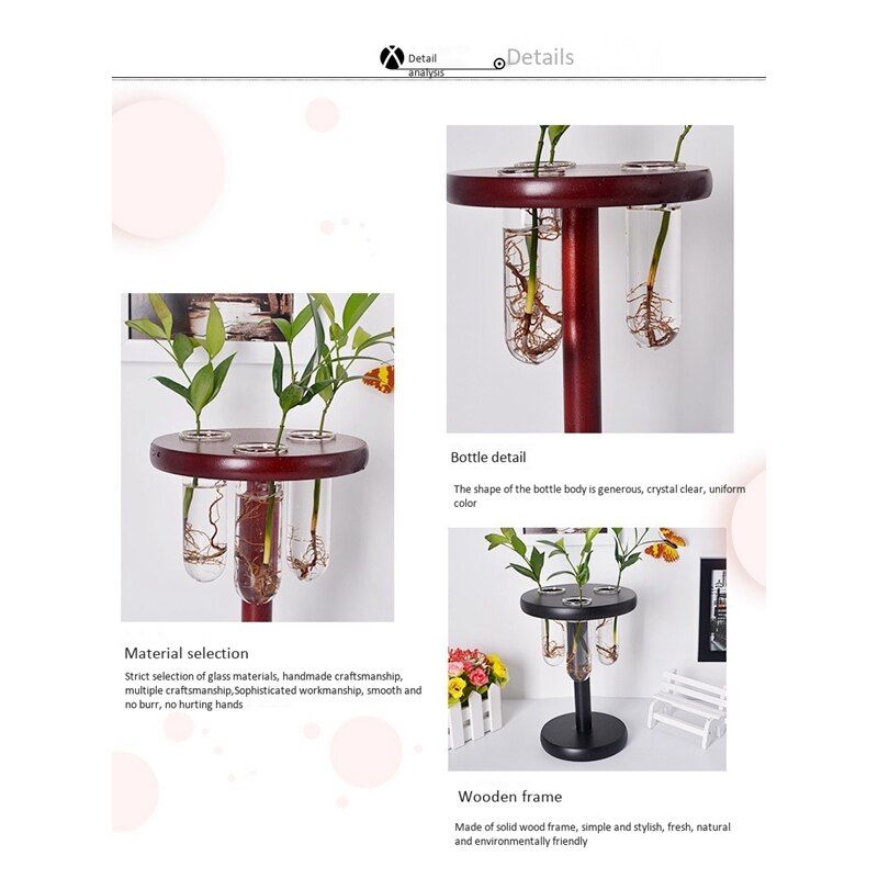 Szkło 3 probówka kwiat wazon na pączki kwiatów, drewniany stojak, ambona, biuro w domu