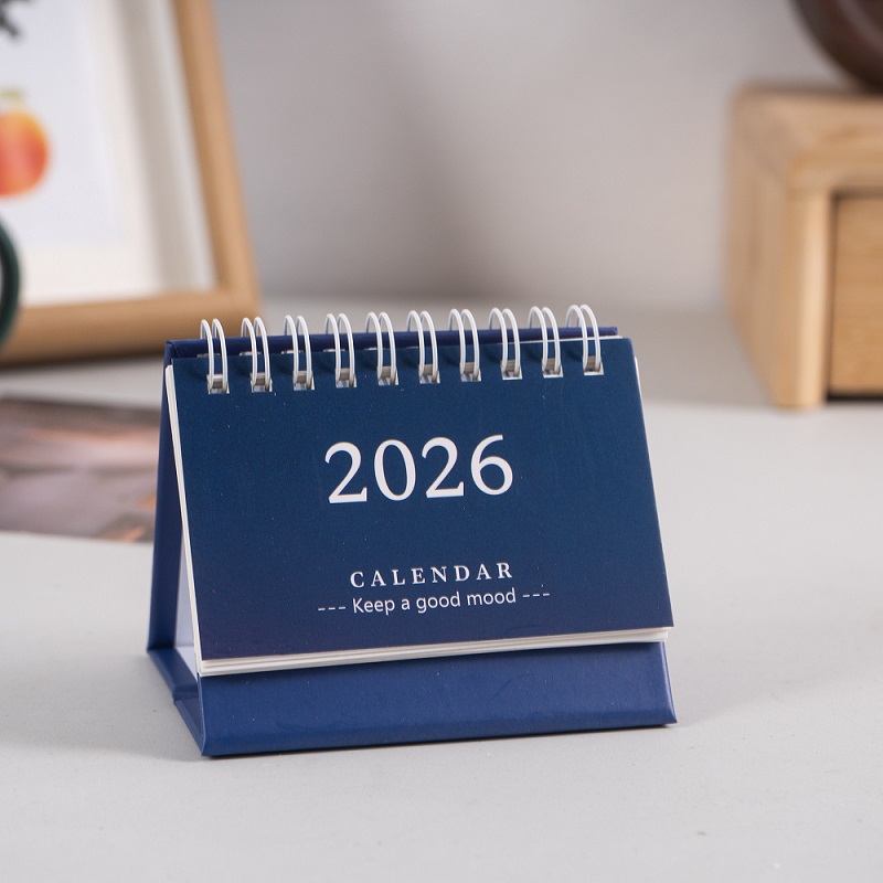 Simple Style English Mini Desk Calendar Desktop Display Portable Calendar Desktop Decoration Handmade Diary: Blue