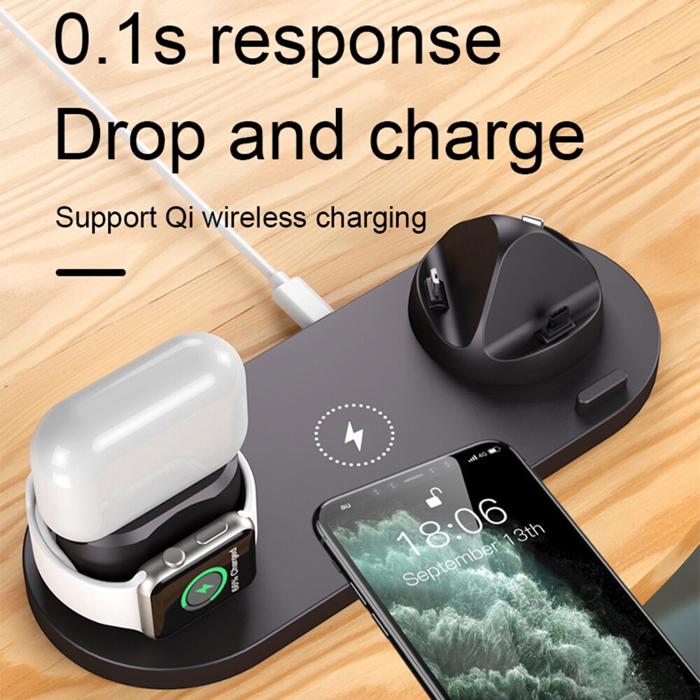 6 in 1 Wireless Charger For Apple Watch 6 5 4 3 iPhone 12 11 X XS XR 8 Airpods Pro Samsung Xiaomi 10W Qi Fast Charging Stand