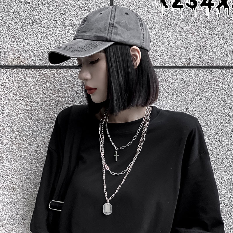 Vintage Kreuz Kette Anhänger Punk Hüfte Hüfte Silber Farbe Metall Multi-schicht Rock Lange Kette Halsketten für Frauen Party schmuck