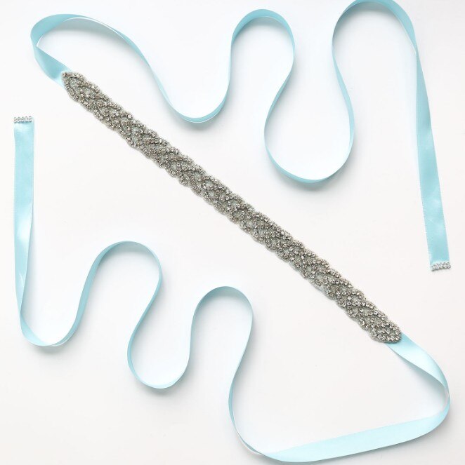 blue Long Crystal Bridesmaid Wedding Belts Rhinestone Wedding Prom Dress Belt Formal Bridal Ribbon Sash Belt Wedding Accessories: light blue