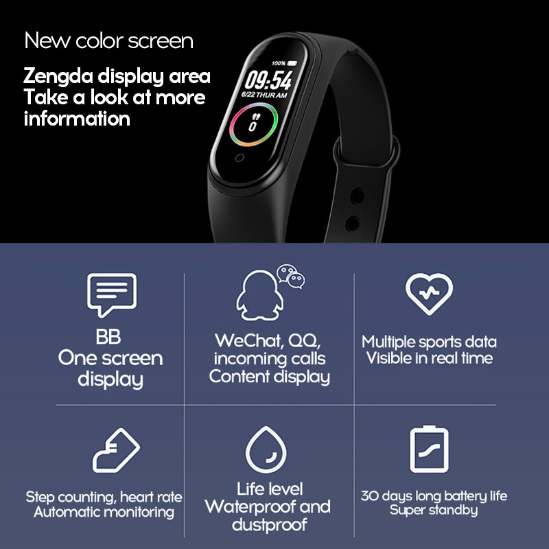 Banda inteligente rastreador de fitness smartwatch relógio inteligente pulseira freqüência cardíaca monitor de pressão arterial smartband saúde