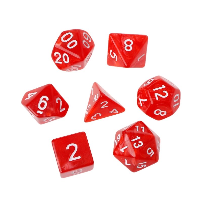 7 stk/sæt polyedriske terninger hvide tal til drage stifinder  d20 d12 2 xd 10 d8 d6 d4