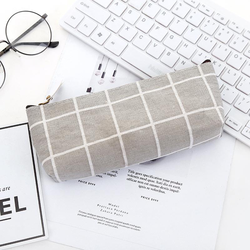 Canvas Pencil Case School Pencil Bag Pencilcase Pen Bag Cute Simple Striped Grid Pencil Box School Tools: Grey