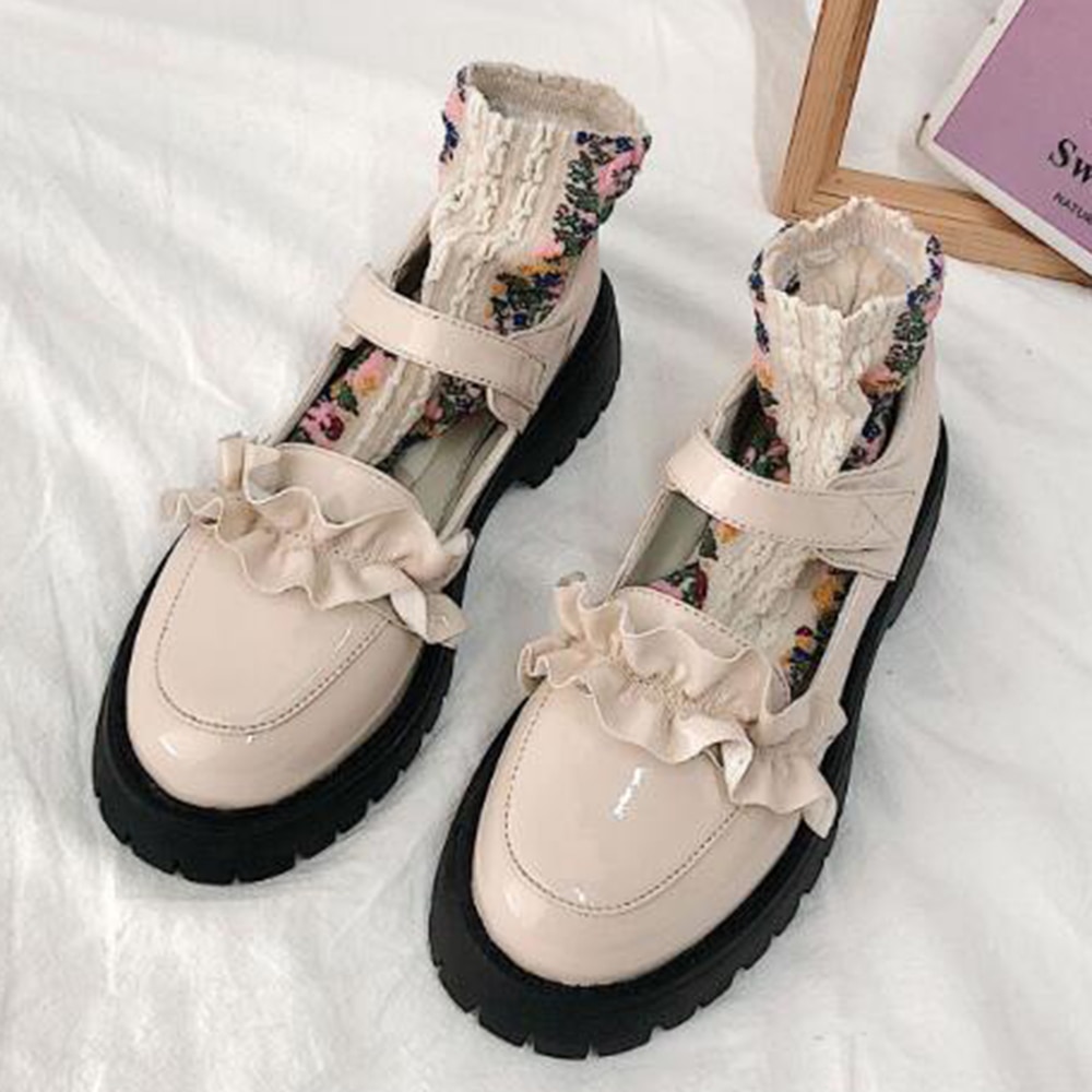 Lolita kengät kawaii kengät naiset harajuku nukke kengät pyöreä varvas alusta yksikengät naisten pienet nahkakengät zapatos mujer 388