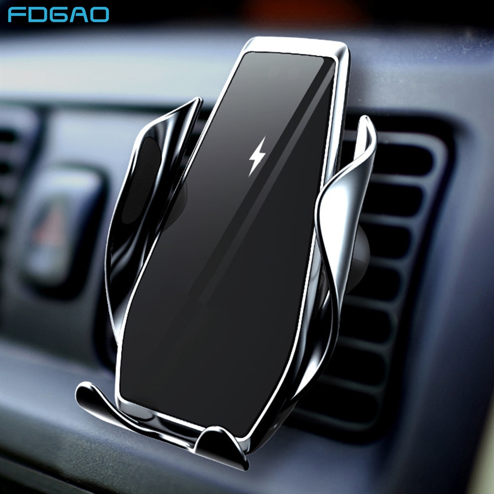 Cargador de coche inalámbrico 15W Qi de carga rápida con sujeción automática para coche soporte de teléfono para iPhone 11 XS XR X 8 Samsung S20 S10