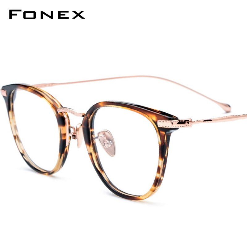 Montura de gafas ópticas de titanio puro B para hombres, gafas graduadas cuadradas Vintage para mujeres, gafas de miopía redondas Retro, gafas 839: Leopard