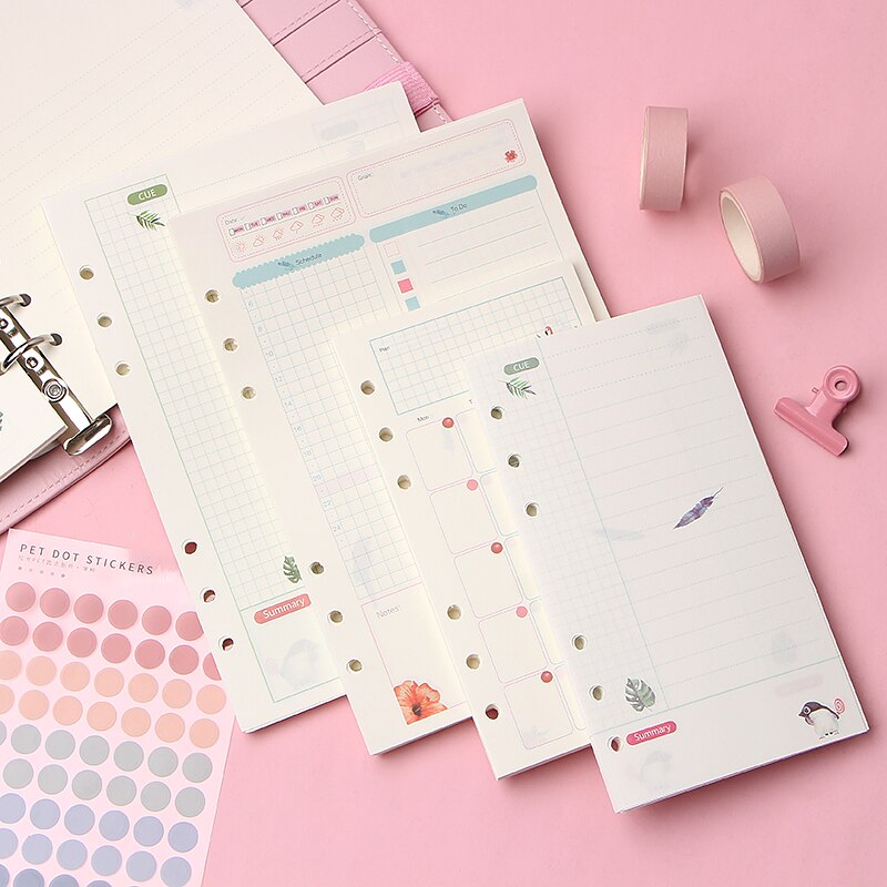 6 Holes A5 A6 Loose Leaf Notebook Refill Spiral Binder Planner Inner Page Inside Paper Dairy Weekly Monthly Plan To Do Notebook