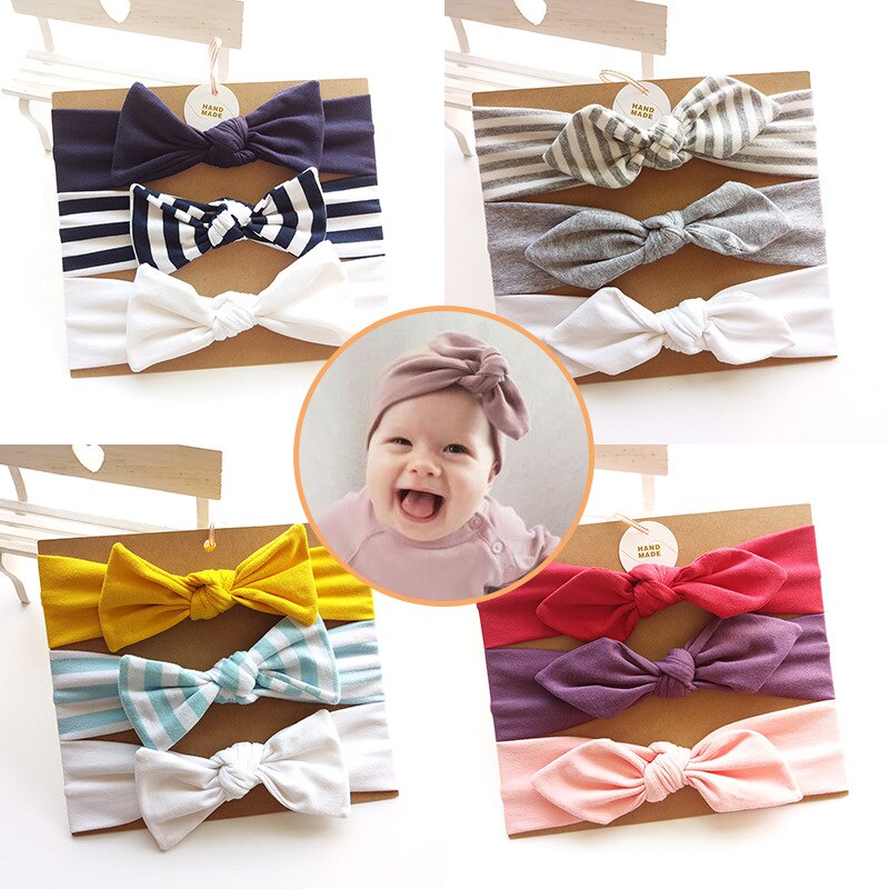 3 Stks/set Baby Meisjes Tulband Hoofdband Haar Accessoires Katoen Konijn Oor Boog Elastische Haarband Baby Prinses Kerst Dag