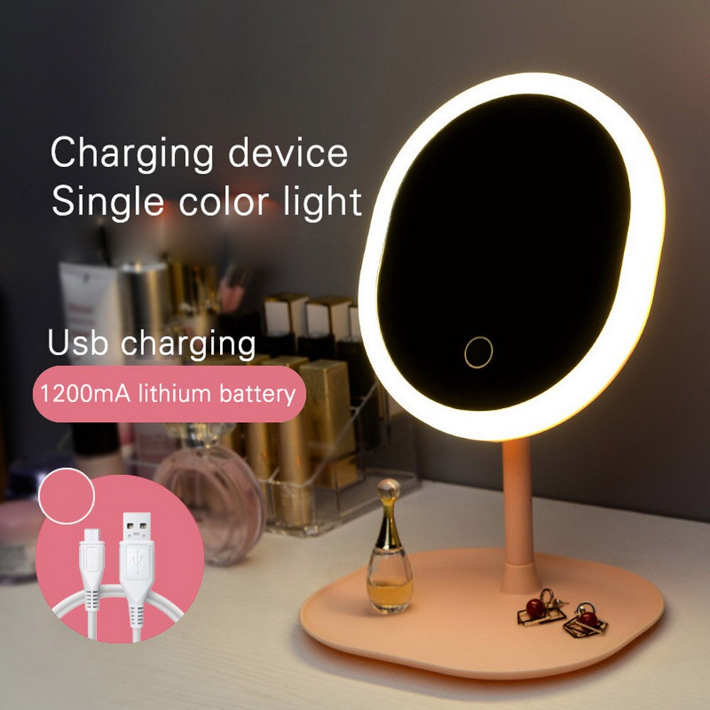 Make-Up Spiegel Led Touch Screen Spiegel Staande Spiegels Tafel Spiegels Vanity Miroir Cosmetische Spiegel Met Verlichting Make Up Miroir: Oval  1200mA battery
