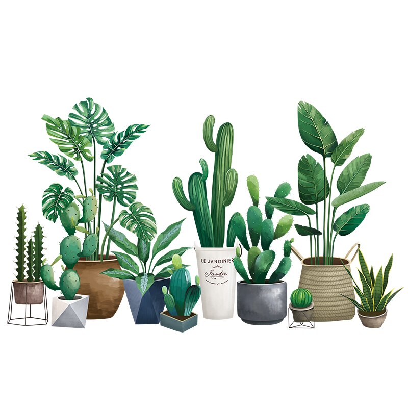 Planta verde pared pegatinas DIY maceta Mural cultural calcomanías para sala de estar dormitorio cocina decoración del hogar