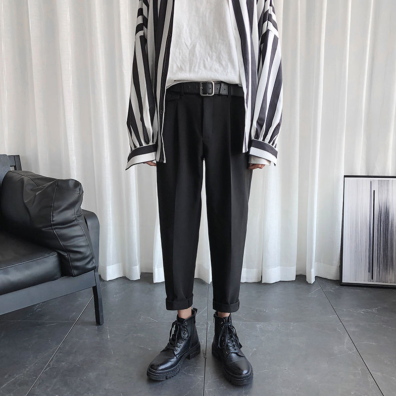 Heren pantalon slank zakelijk kostuum heren wild losse rechte broek heren streetwear effen kleur casual broek s -3xl: S / Zwart