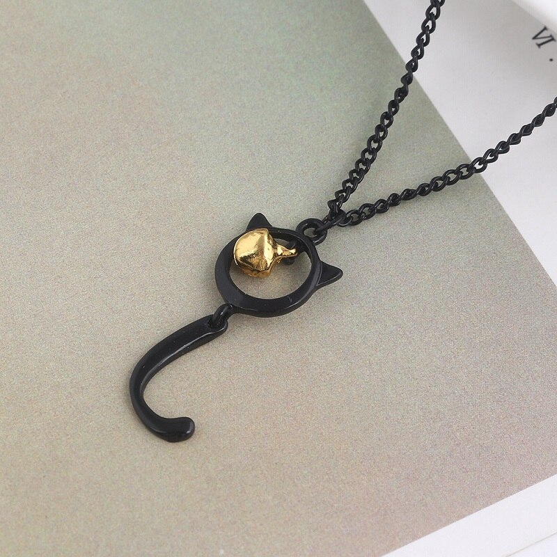 Ladybug Maiden Reddy Black Cat Noel Shrimp Hook Pendant Necklace Fox Tail Black Cat Hanging Bell Pendant Chain for Girl Jewelry