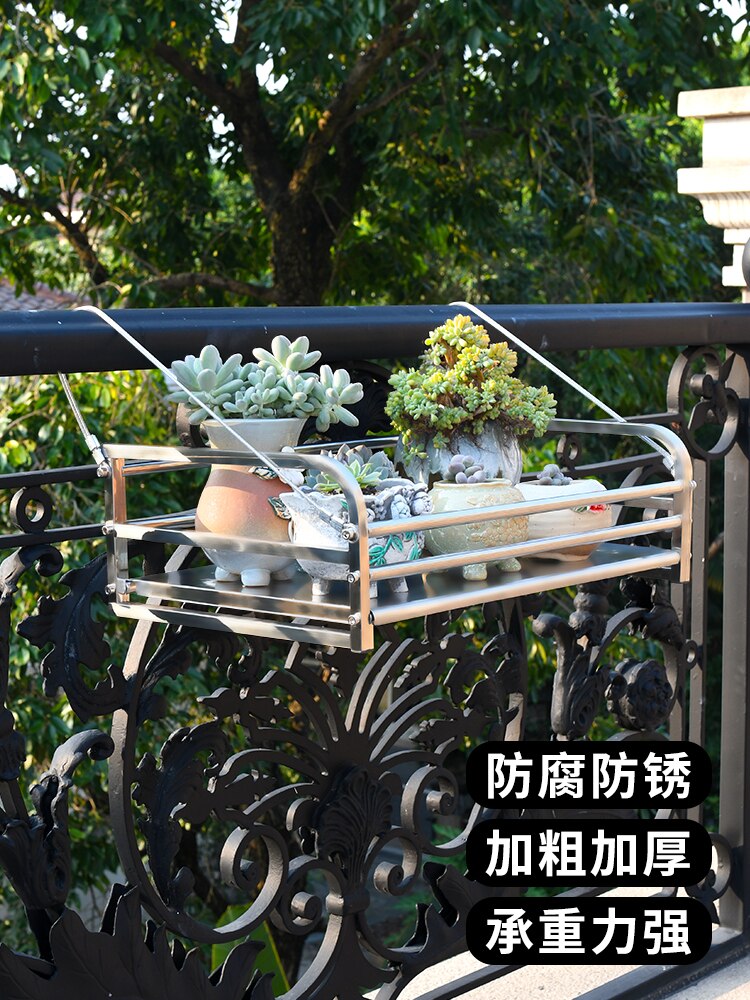 Rvs Bloem Plank Rack Balkon Reling Bloempot Hanger Opknoping Succulent Bloem Vensterbank Outdoor Ingebouwde