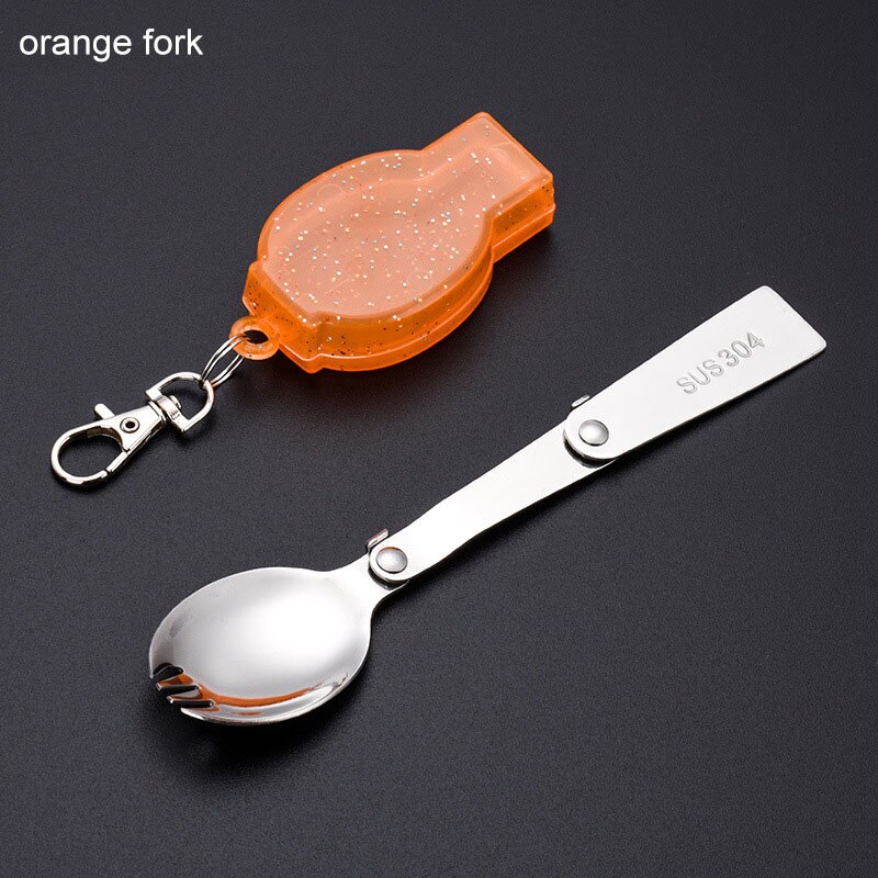 Haushalt küche tragbare löffel und gabel integrierte Dual-zweck klapp gabel löffel edelstahl küche zubehör: Orange Gabel