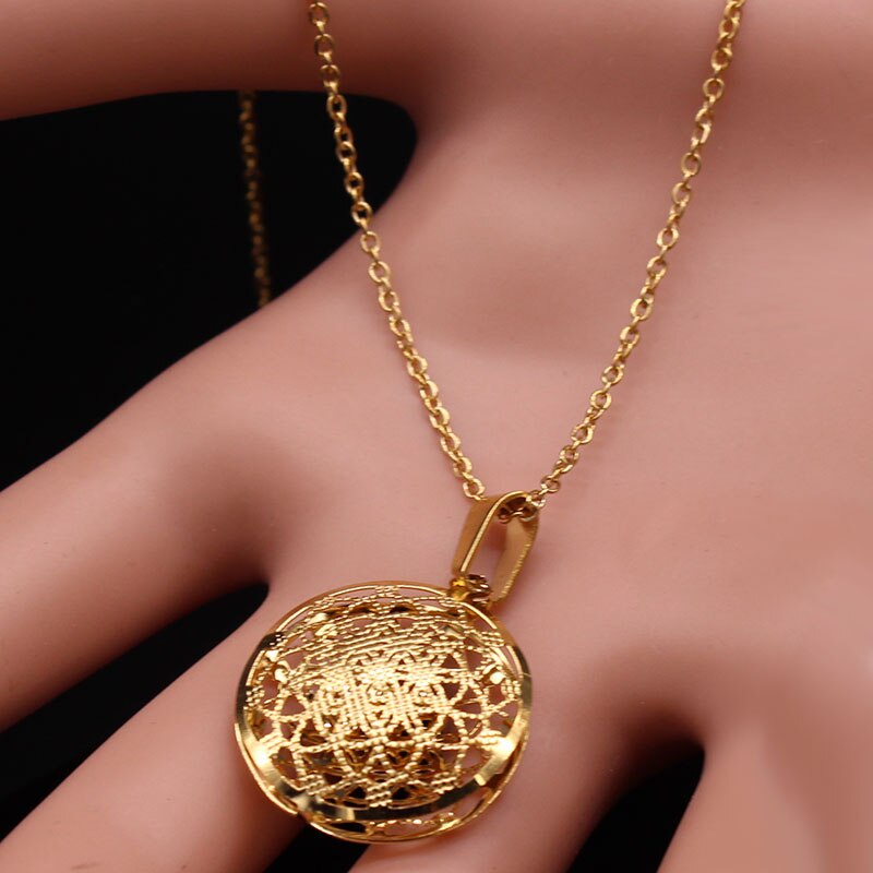 Flower of Life Stainless Steel Jewelry Set Women Hollow Gold Color Necklace Earrings Set Jewelry set acero inoxidable S1341S01