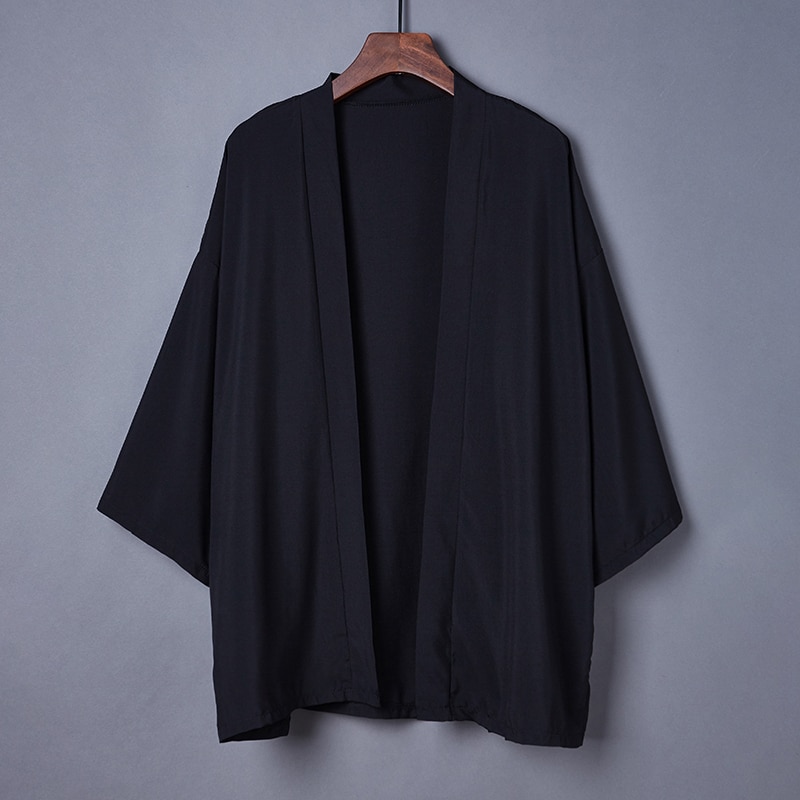 Mode Zomer Effen Kleur Jas Japanse Kimono Vest Kimono Haori Voor Vrouw Man Losse Dunne Zwarte Bovenkleed