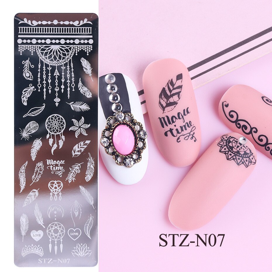 1pcs Nail Stamping Plates Flower Leaf Geometry snowflake Animals Image Stamp Templates Dreamcatch Manicure Print Stencil Tools: NP17