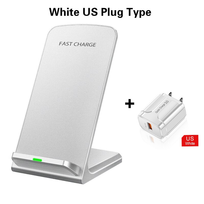 Caricatore senza fili 10w veloce del caricatore del basamento per il telefono verticale Per il iPhone 11 X XS XR 8 Veloce senza fili Chargering per Samsung S10 20 9: White US Plug Type