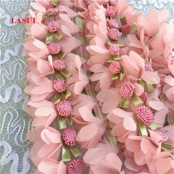 LASUI 3 meters = 1 partij breed 4 cm chiffon bloem 3D kant trim roze DIY Prinses kamer pop rok kant jurk kant accessoires 0177