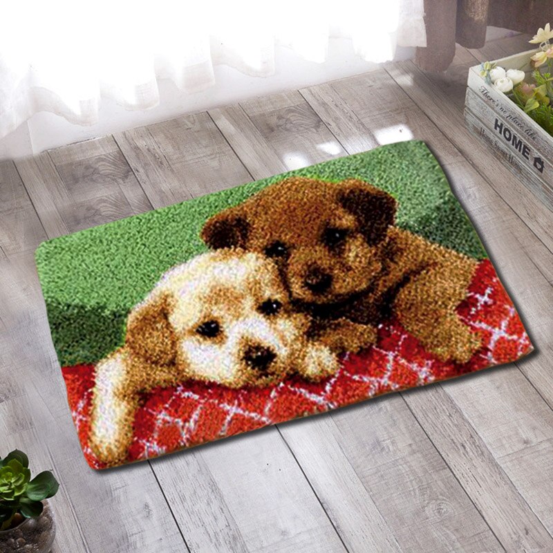 Animal Series Latch Hook Rug Kits Dogs 3D Segment Embroidery Pillow Wool Cross Stitch Carpet Embroidery DIY Latch Hook Pillow