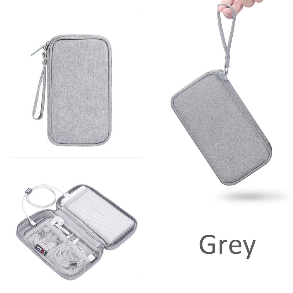 Travel Power Bank Protective Case,External Hard drive Battery PowerBank Storage Bag USB Cable Headphone Bag: Light Grey