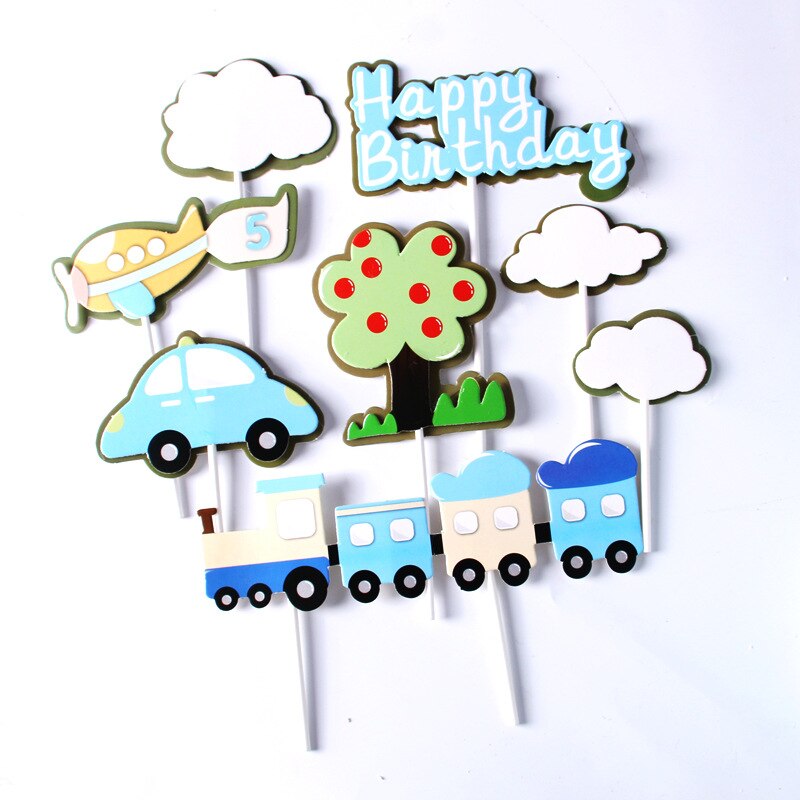 Garniture de gâteau d'anniversaire, décoration d'arbre de voiture, nuage, pilote d'avion, drapeau de fête, fournitures de pâtisserie, garniture de Cupcake, réception pour bébé: Vert menthe