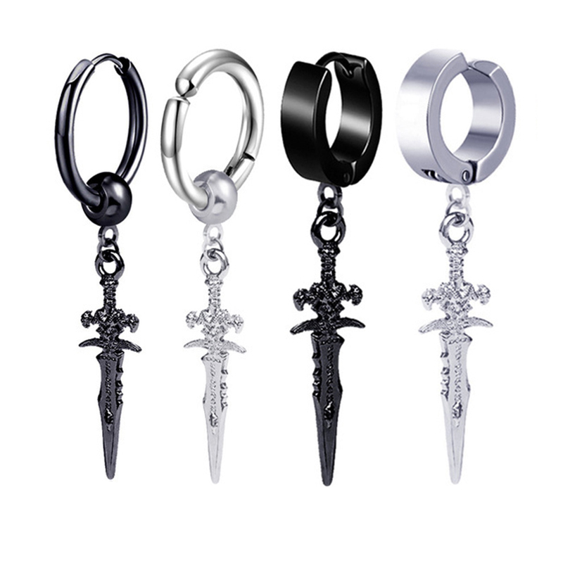 Pop Punk Zwaard Hanger Oor Clip/Gesp Oorbellen voor Mannen/Vrouwen Rvs Vintage Dolk Gothic Cool Party sieraden