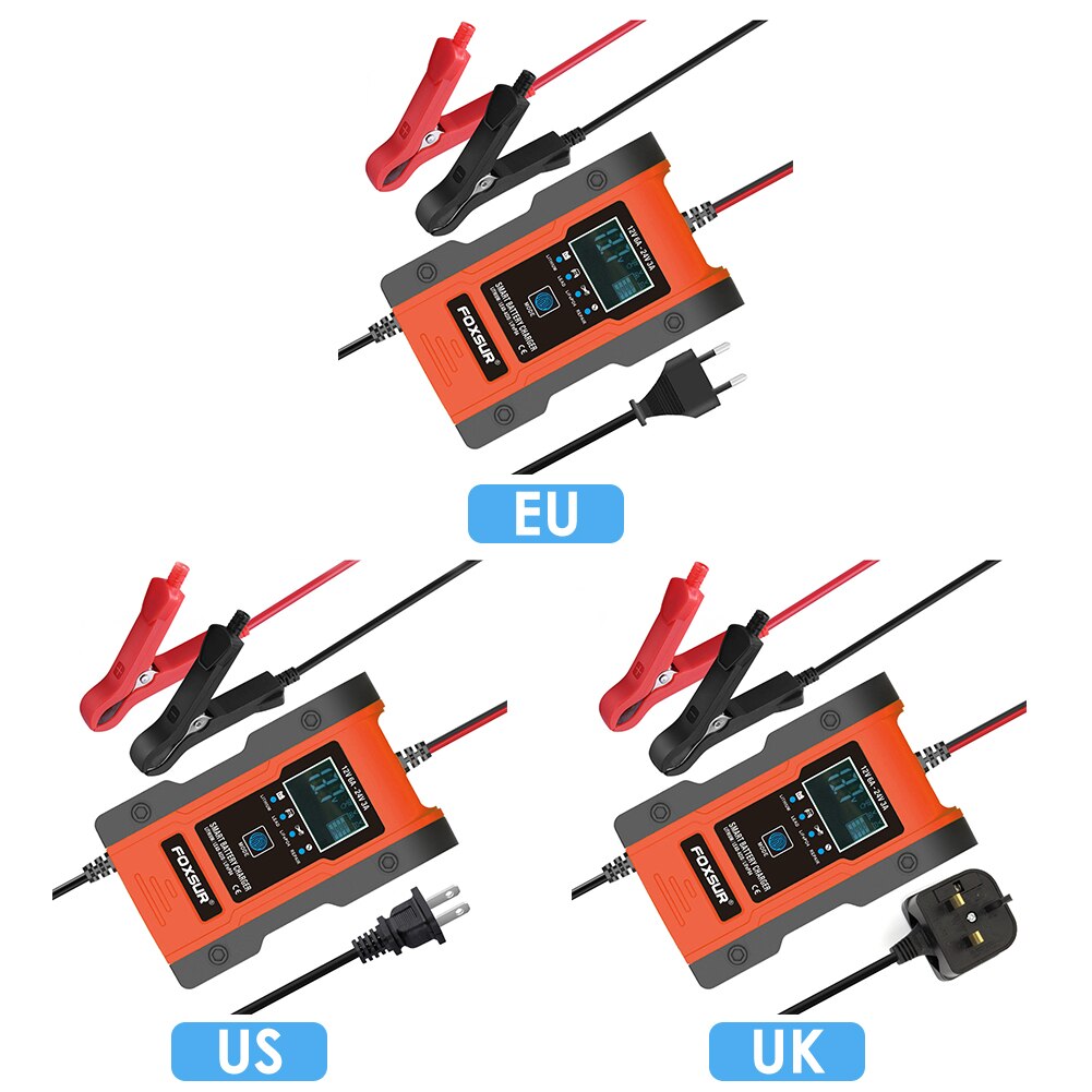 Smart Car Battery Charger 12V 6A 24V 3A Automatic Pulse Repair Charger with LCD for AGM GEL WET Lead Acid Battery