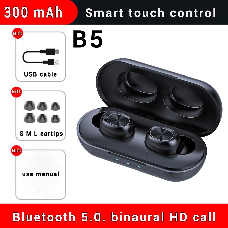 Stereo Bluetooth Oordopjes Draadloze Oortelefoon B5 TWS Draadloze Hoofdtelefoon Bluetooth 5.0 Met Microfoon Touch Muziek Telefoon Headset: B5 tws