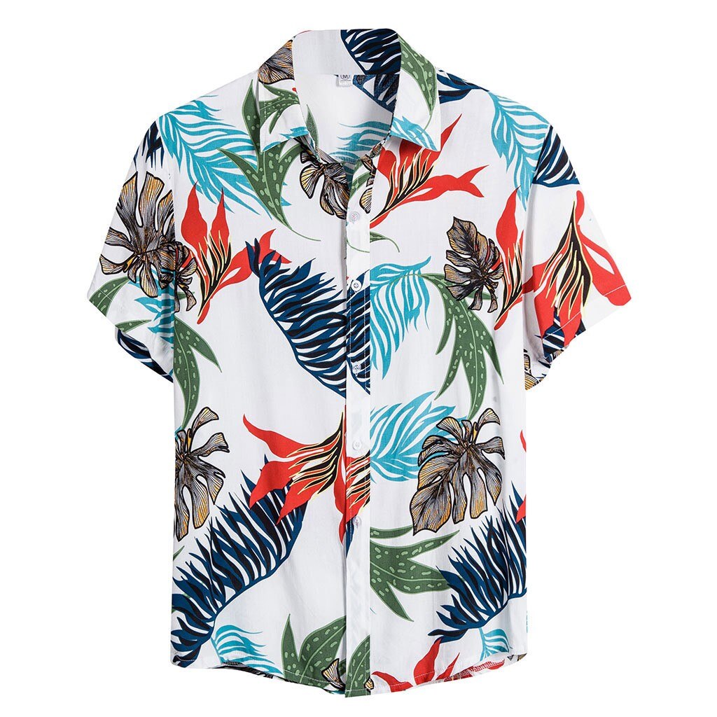 Ethnic Seaside Shirts Tropical Shirts Floral Summer Men Tops Casual Hawaiian Shirt Short Sleeve Cotton Lapel Button Camisa: M