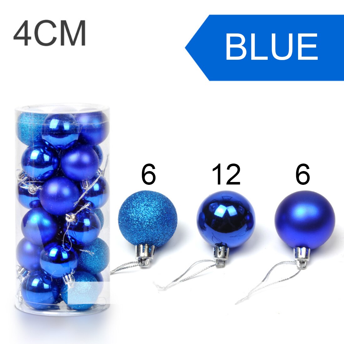 Boules d'arbre de noël moderne mignonnes 24 pièces 4cm | Ornement suspendu pour fête de noël mariage, fournitures de décoration de noël: 24pcs blue