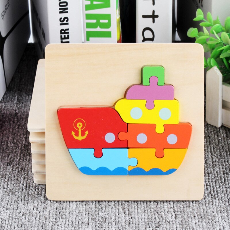 Children's wooden 3D cartoon animal three-dimensional puzzle baby early education small jigsaw puzzle toy: Steamship Steamship