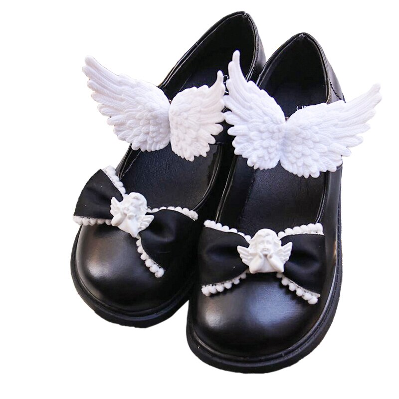 Rétro Baroque mignon petit ange plâtre Lolita chaussures Clips ailes filles sauvage chaussure boucle doux soeur Kawaii chaussure fleur Cosplay
