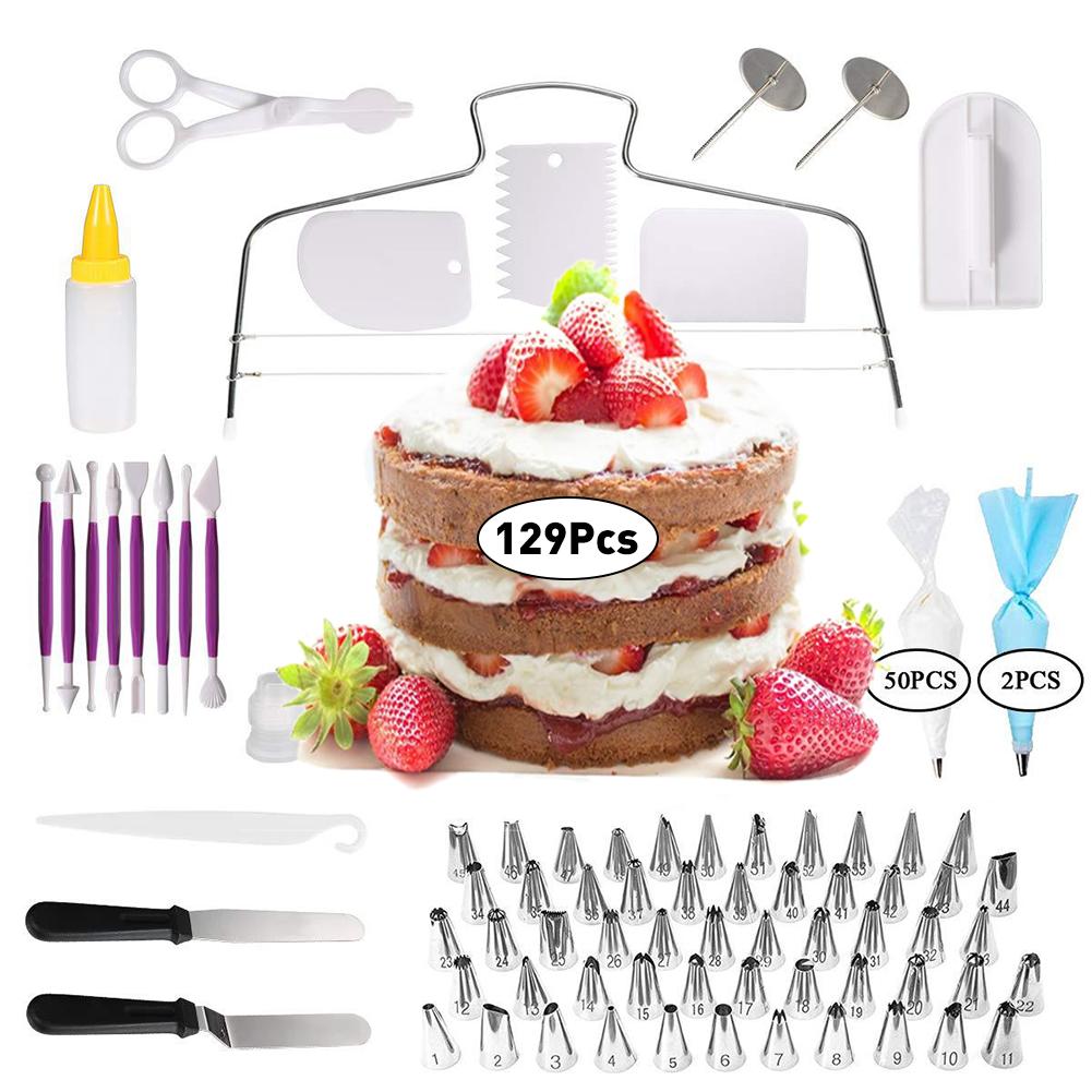 129 Piece Cake Making Cream Decoration Kit Cake Turntable Baking Tools DIY Homemade Kitchen Cake Decorating Tools Cake Stand