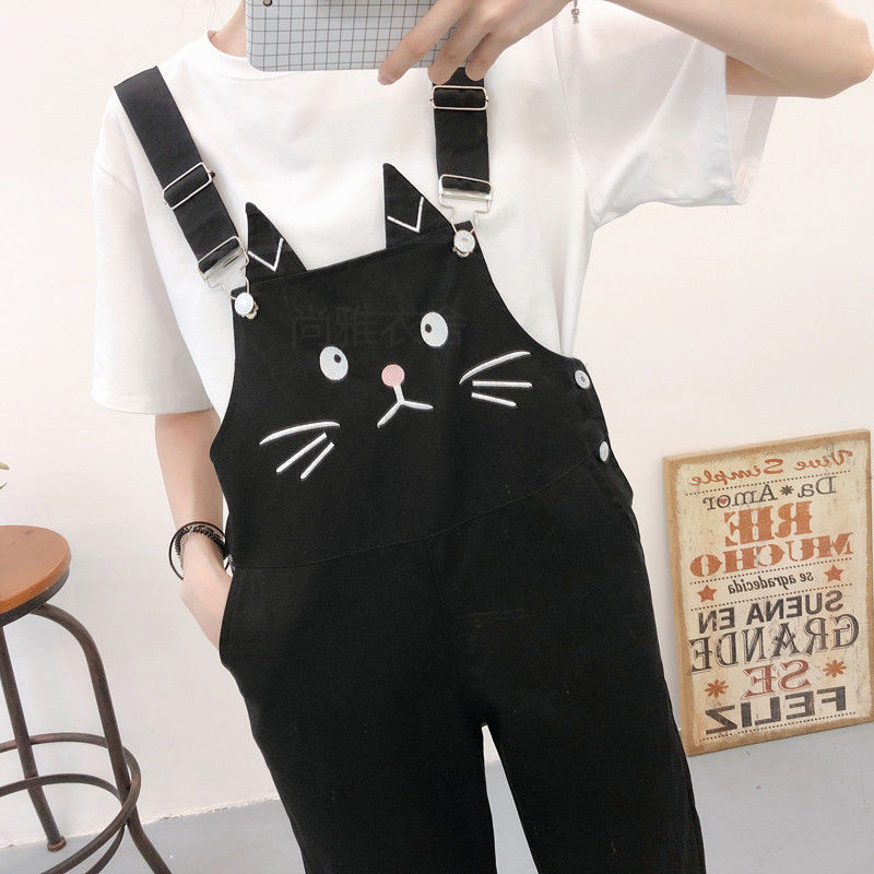Jumpsuits dam kawaii tecknad lös overall slouchy byxor student daglig chic fritid oversize matchande söt dam