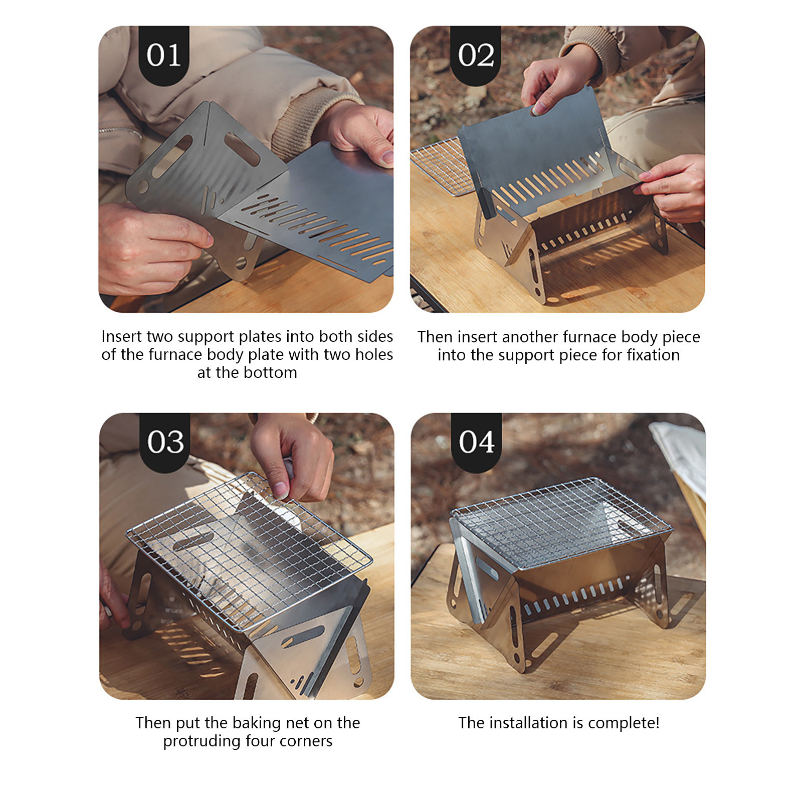 Multipurpose Outdoor Brandhout Kachel Draagbare Camping Picknick Bbq Reizen Folding Rvs Houtkachel Houtskool Koken Grill