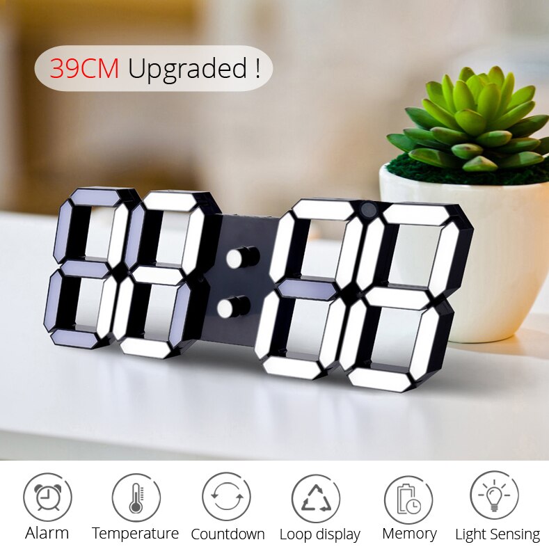 39cm store førte vægur moderne 3d digitale vækkeure bord skrivebord natlys vægur 24 or 12 timer til hjemmekøkkenkontor