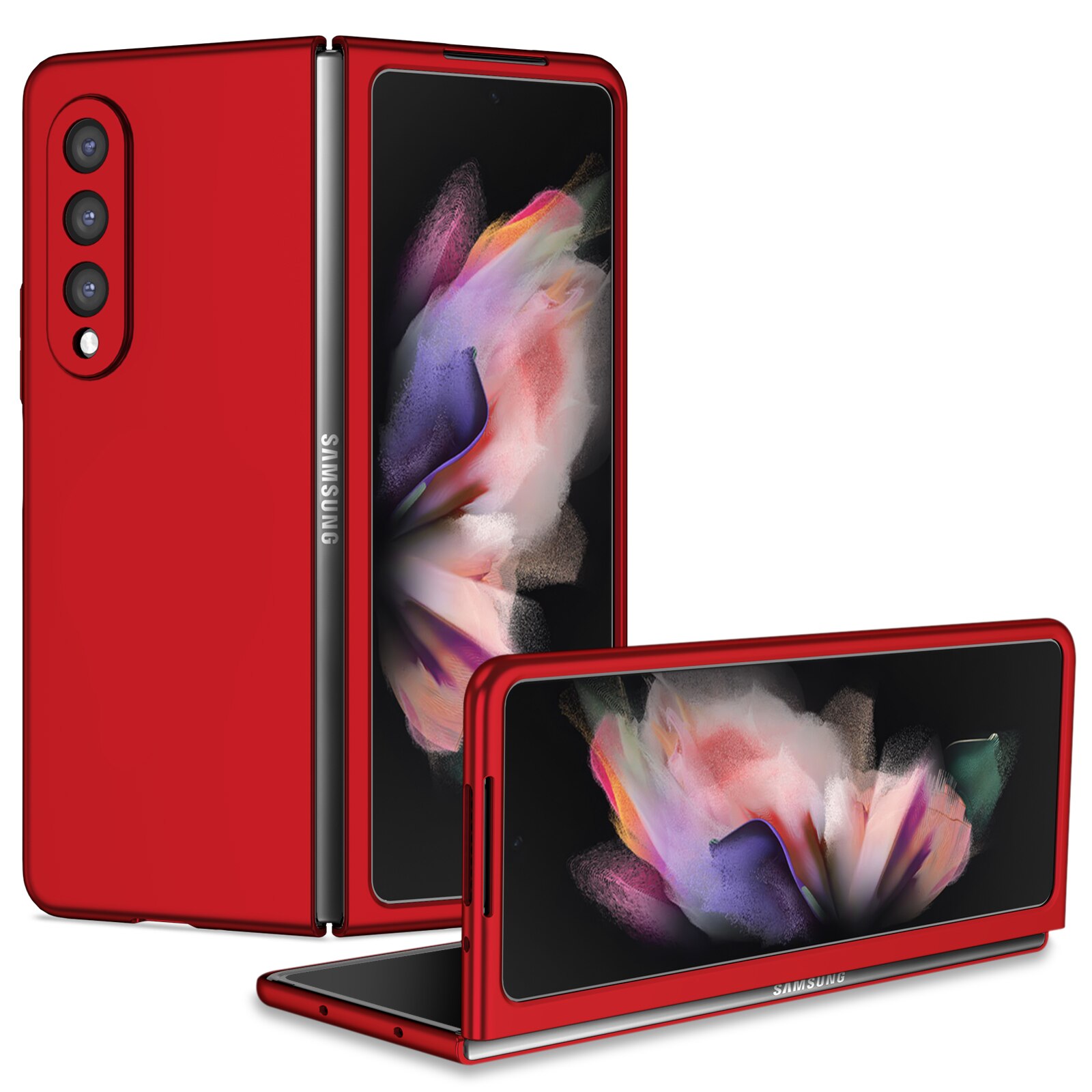 Protection Folding PC Case for Samsung Galaxy Z Fold 3 5G Fold3 Fold2 Fold 2 Non-Fingerprint Cell Phone Cases Cover: for samsung Z Fold 3 / Red