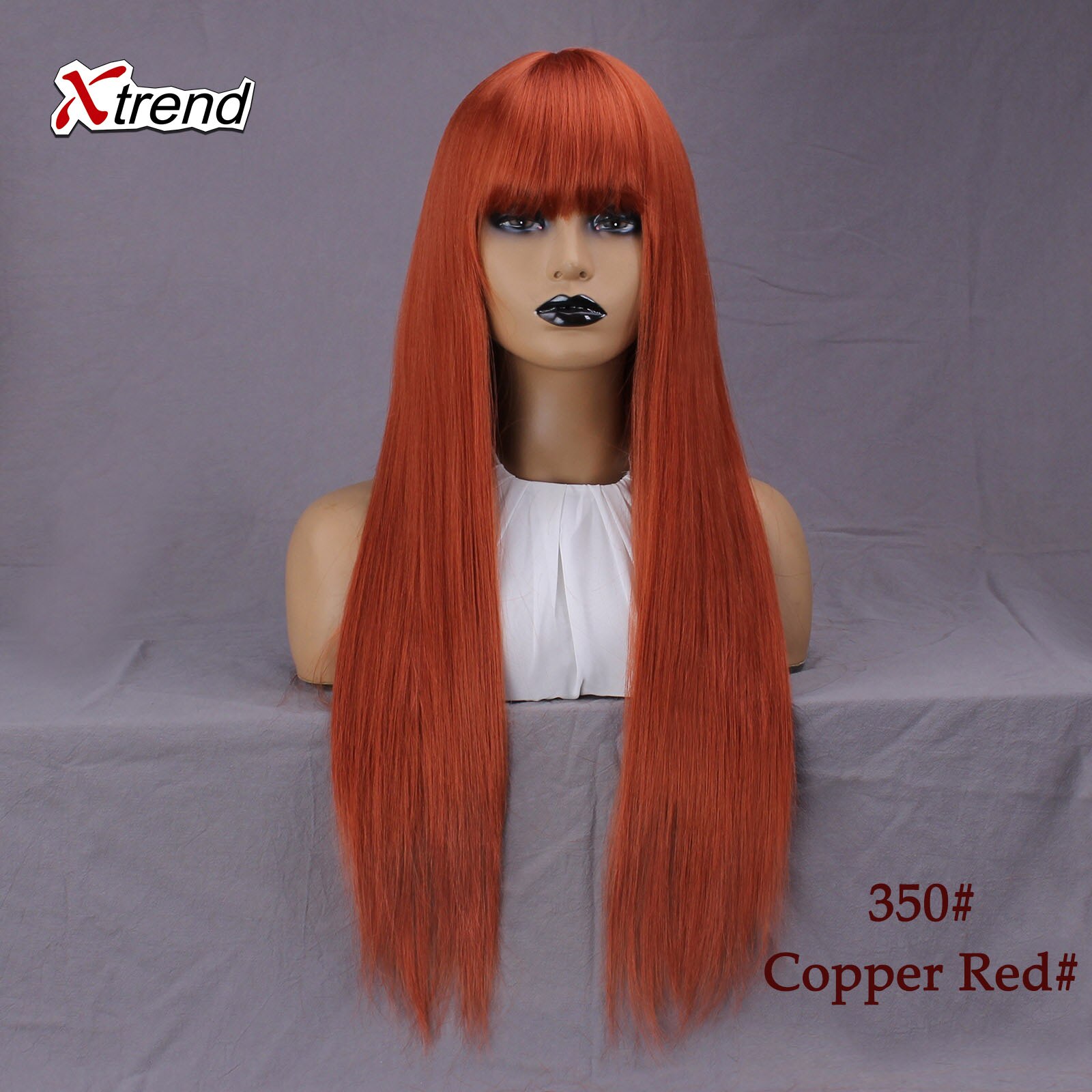 Xtrend Synthetic wig 26 Inch Straight Wig With Bangs Long Hair Wigs for Women Heat Resistant for Daily Halloween Cosplay Party: 350 Copper Red