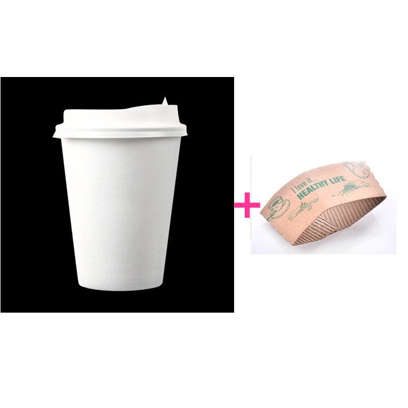 50 Pcs Wit Thicken Paper Cup Met Isolatie Kraftpapier Cup Mouwen Gunst Wegwerp Koffiekopjes Met deksels: cup lid sleeves / 16oz 500ml 50pcs