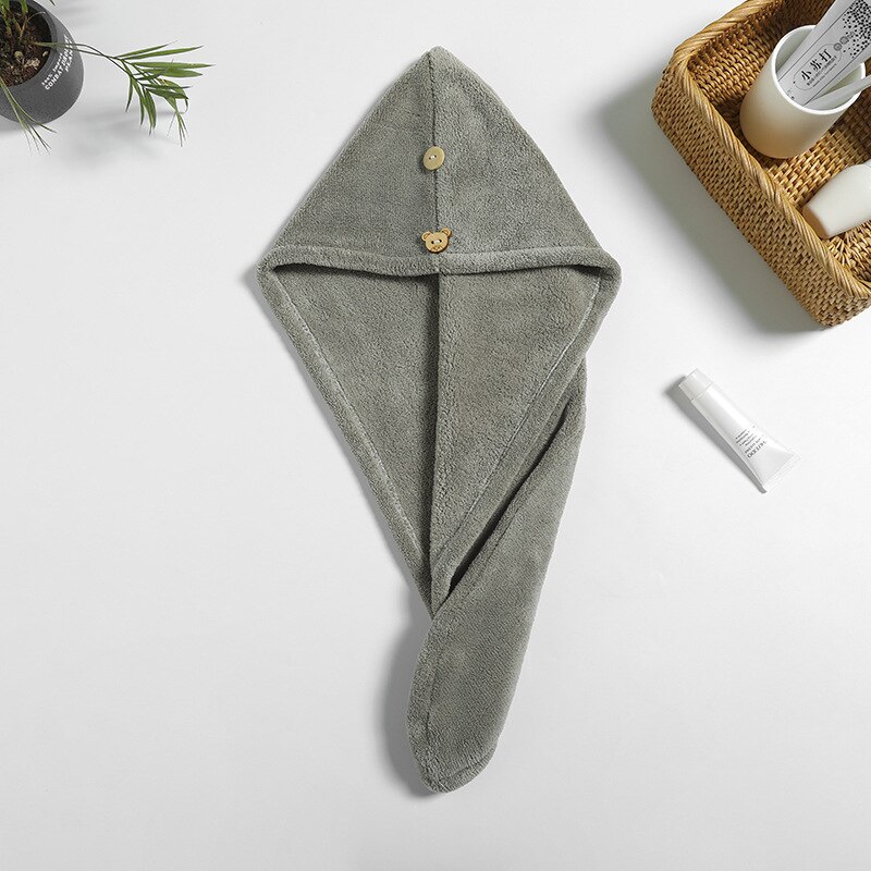 Serviette cheveux séchage rapide tête enveloppante Super Absorption cheveux serviette bouchon séchage rapide cheveux serviette épaisse bonnet de douche couleur unie serviette: Dark gray