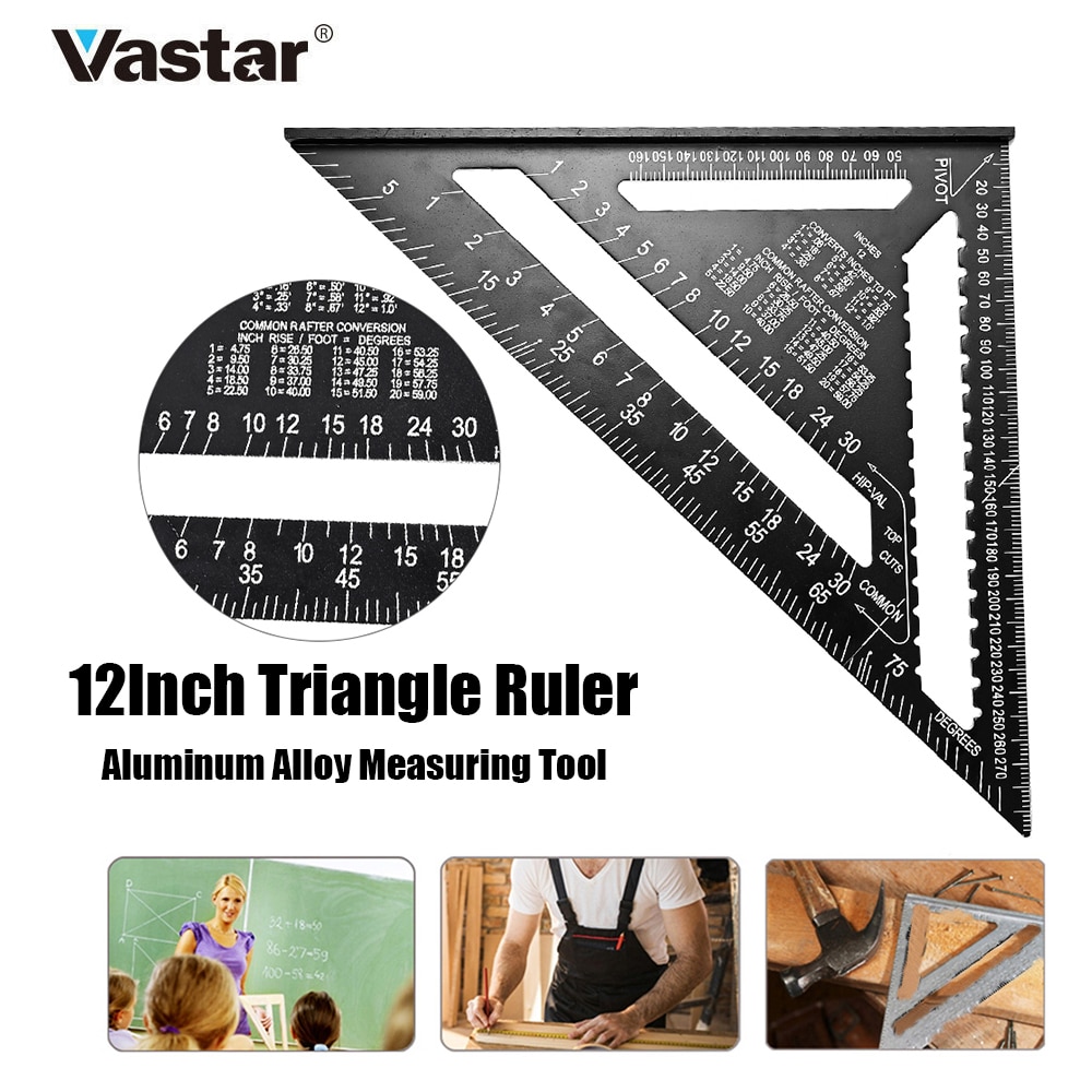 Vastar 12inch Triangle Ruler Angle Protractor Woodworking Measurement Tool Aluminum Alloy Miter Speed Building Measuring Ruler