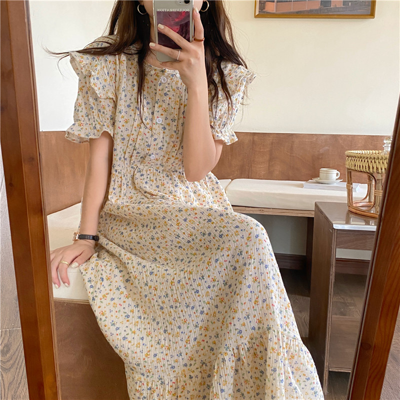 Bloemenprint Lange Nachthemden Vrouwen Homewear Jurken Korte Mouw Zomer Nachtkleding Nachthemd Korea Thuis Kleding Sleepdress Y601