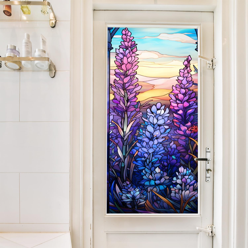 Película esmerilada para ventana de vidrieras, película para ventana floral adhesiva estática, calcomanías para ventana de vidrio de baño no adhesivas para ventanas, 17,7 "x: Castaño