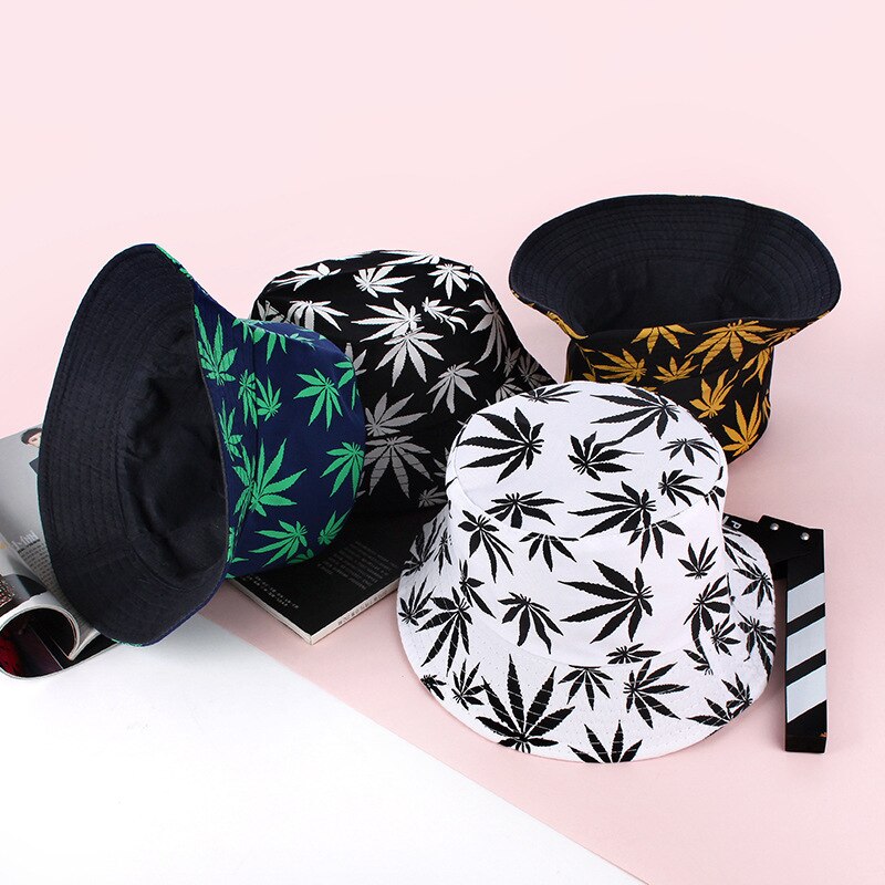 1 pièces unisexe feuille d'érable impression Panama seau chapeau femmes hommes rue Hip Hop casquette Couple plat été feuille casquettes pêcheur chapeaux