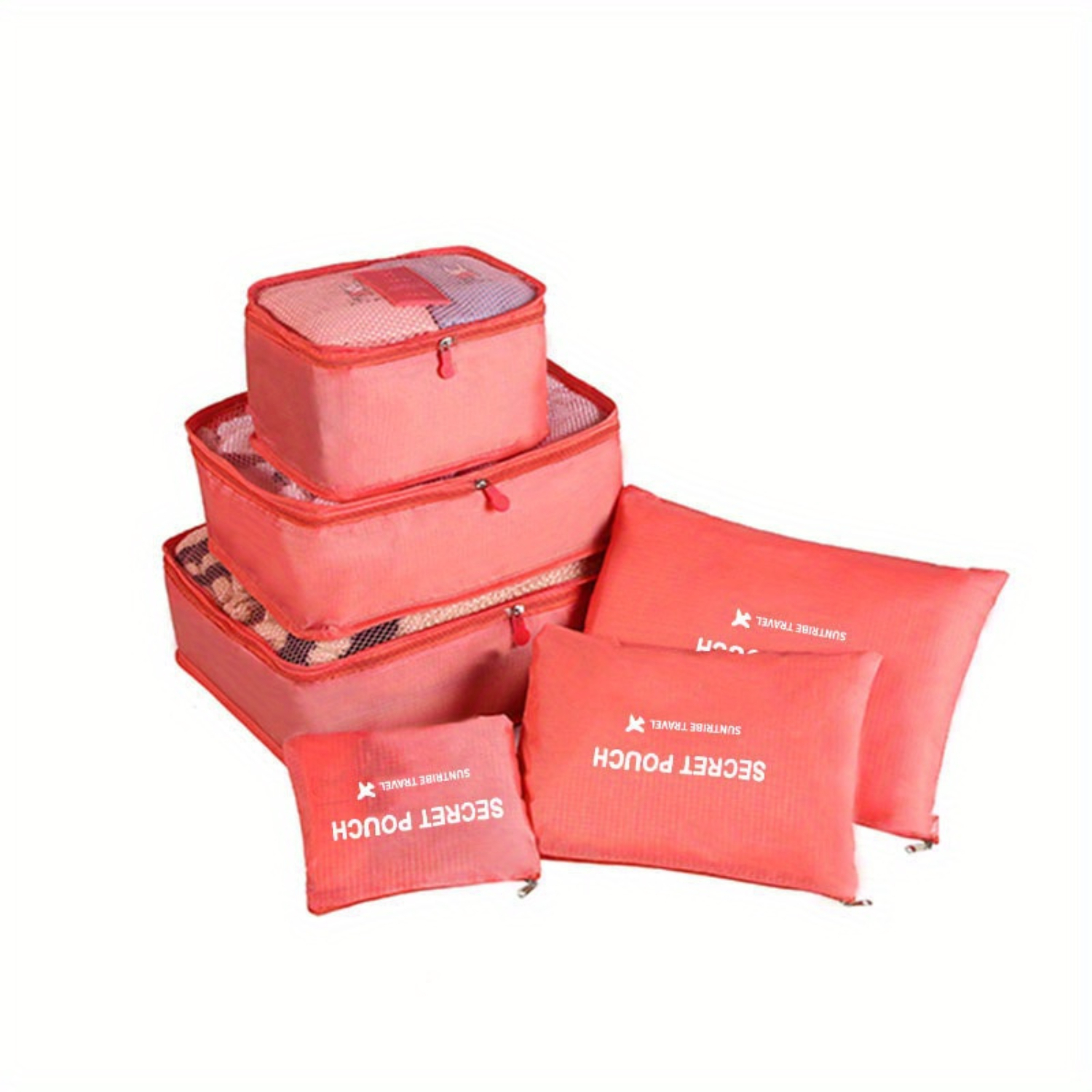 Sacos organizadores de viagem, malotes de roupas para bagagem, cubos de embalagem para sapatos de roupa interior com tops de malha, economizadores de espaço de mala: Vermelho