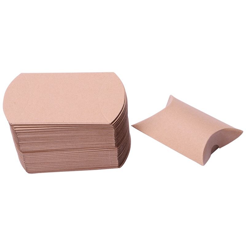 52Pcs Bruiloft Gunst Doos Leuke Papier Kussen Gunst Cake Candy Tas Bruin